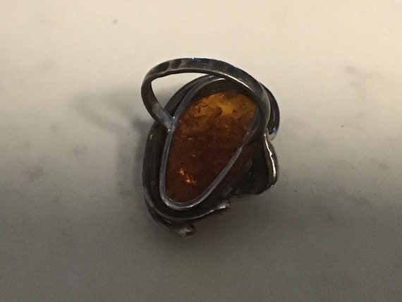 Vintage Sterling silver and Amber Ring - image 3