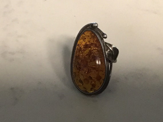 Vintage Sterling silver and Amber Ring - image 2