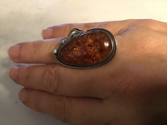Vintage Sterling silver and Amber Ring - image 1