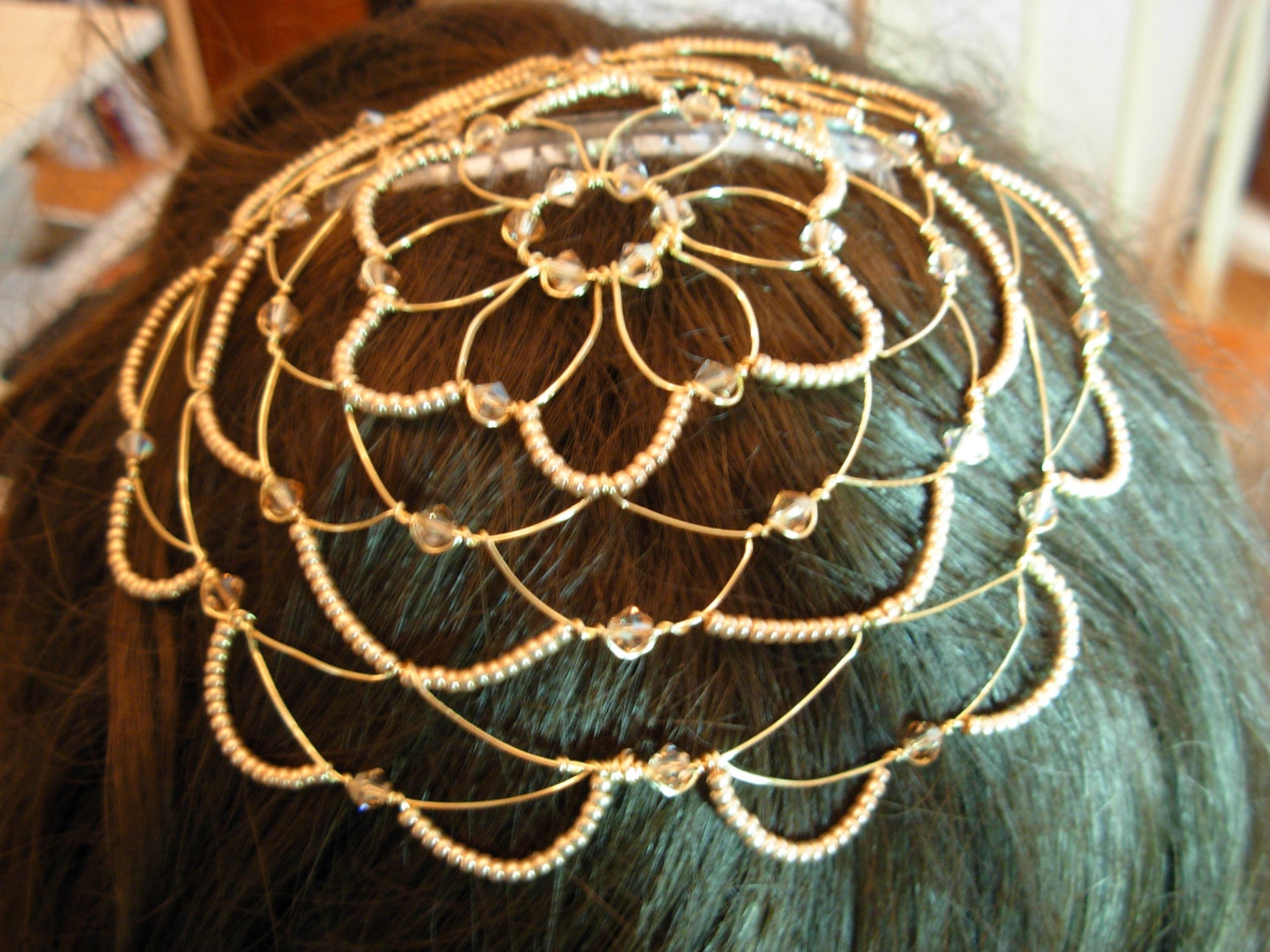Woman's Bead & Wire Kippah Flower Pattern With Scalloped Etsy
