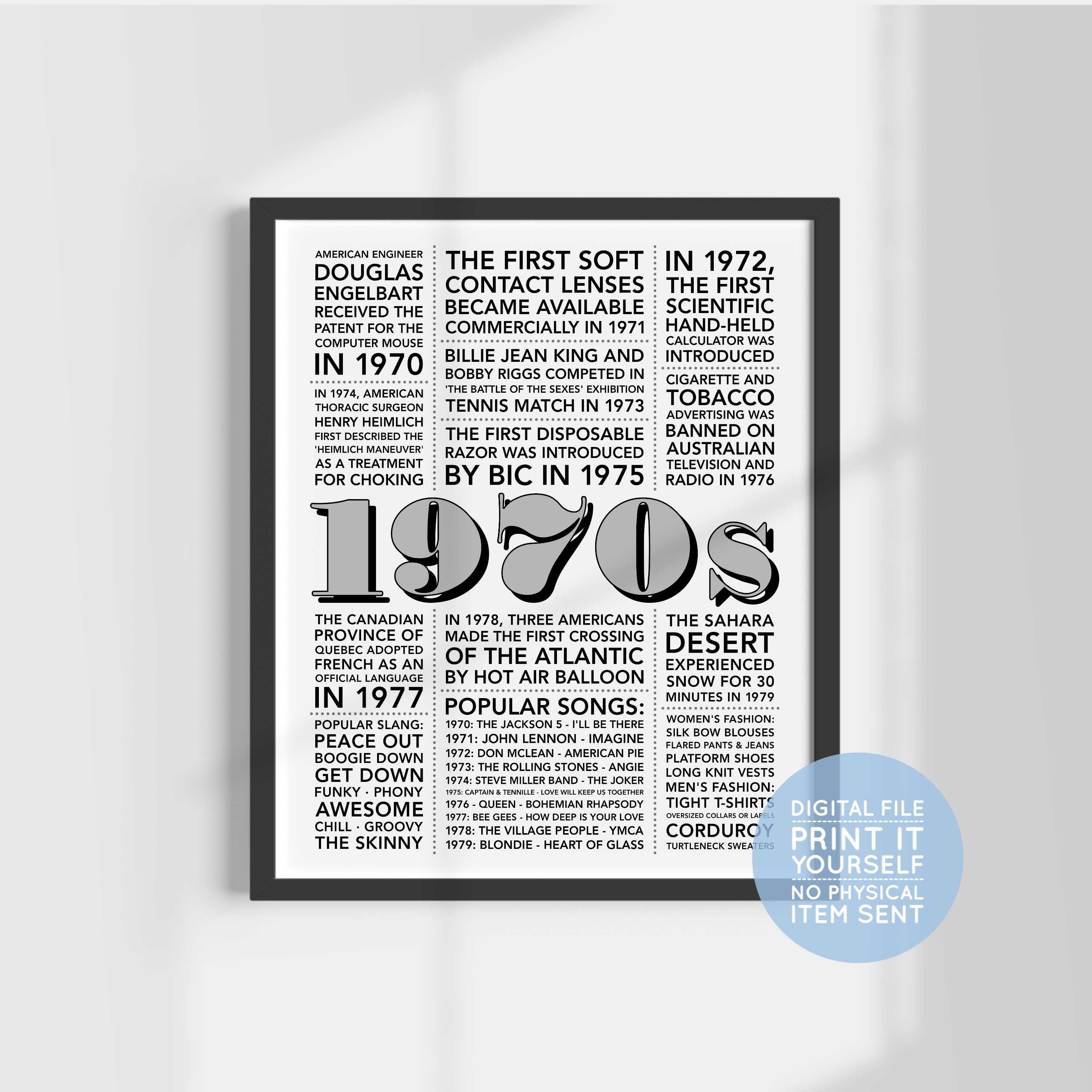 1970s in Review | Back to the 70s Printable | 70s Decade Party ...