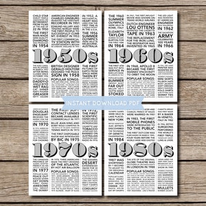 1950s to 2020s 70 Years Decades in Review Birthday Party Decor Trivia History Facts Printable PDF INSTANT DOWNLOAD image 2