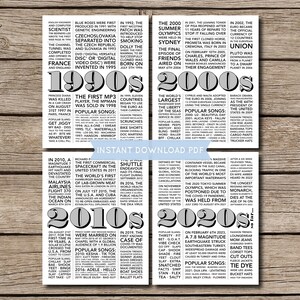 1950s to 2020s 70 Years Decades in Review Birthday Party Decor Trivia History Facts Printable PDF INSTANT DOWNLOAD image 3