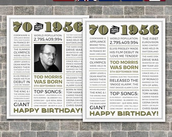 Poster 70e verjaardag, poster 70e krant, bord 70e verjaardag, poster 1956, feiten uit 1956, terug in 1956, AFDRUKBAAR - DIGITAAL BESTAND