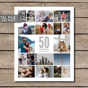 50th Birthday Collage Poster, 50th Birthday Gift, 50th Photo Collage, 50th Birthday Decor, Personalised Photo Collage - PRINT YOURSELF