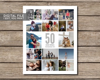 50th Birthday Collage Poster, 50th Birthday Gift, 50th Photo Collage, 50th Birthday Decor, Personalised Photo Collage - PRINT YOURSELF