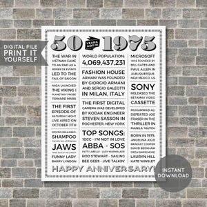 50th Anniversary Poster, 50th Anniversary Gift, 50th Anniversary Sign, 1975 Facts, Back in 1975, PRINTABLE - DIGITAL FILE