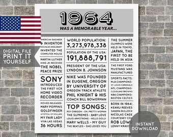 USA - 60th Birthday Poster, 1964 Poster, 1964 Birthday, Newspaper, 60 Years Ago, 60th Birthday Gift, Digital Printable File