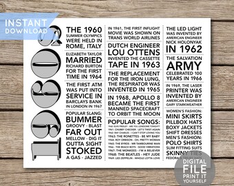 1960s in Review | Back to the 60s | Printable Birthday Placemat | Decade Party Decoration | Party Trivia Poster Sign | DIY INSTANT DOWNLOAD