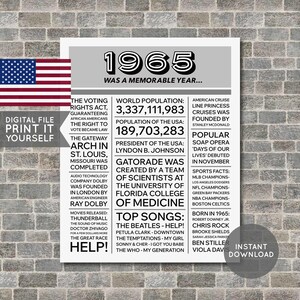 USA - 60th Birthday Poster, 1965 Poster, 1965 Birthday, Newspaper, 60 Years Ago, 60th Birthday Gift, Digital Printable File