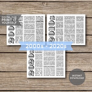 2000s to 2020s | 30 Years Decades in Review | Birthday Party Decor | Trivia History Facts - Printable PDF | INSTANT DOWNLOAD