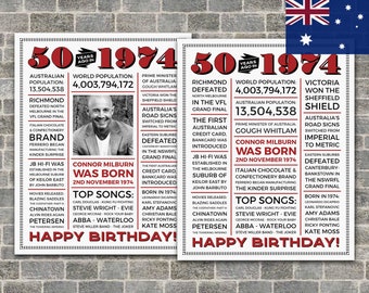 Australian - 50th Birthday Poster, Personalised, 1974 Poster, Newspaper, 50 Years Ago, 50th Birthday Gift, Digital Printable File