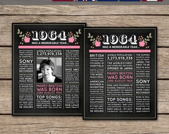 60th Birthday Poster, 60th Chalkboard Poster, 60th Birthday Sign, 1964 Poster, 1964 Facts, Back in 1964, PRINTABLE - DIGITAL FILE