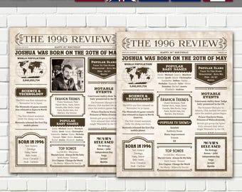 30th Birthday Newspaper Poster, 1996 Newspaper Poster, 30 Years Ago, 30th Birthday Gift - DIGITAL PRINTABLE FILE