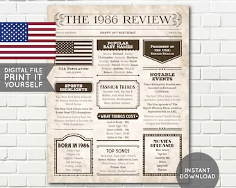 USA - 40th Birthday Newspaper Poster, 1986 Newspaper Poster, 40 Years Ago, 40th Birthday Gift - Digital Printable File
