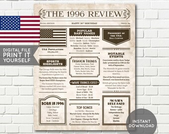 USA - 30th Birthday Newspaper Poster, 1996 Newspaper Poster, 30 Years Ago, 30th Birthday Gift - Digital Printable File