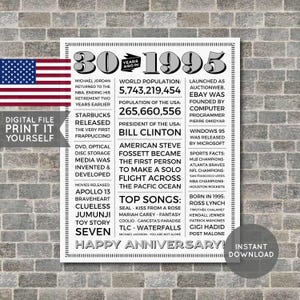 USA - 30 Jahre Jahrestag Poster, 30 Jahre Jahrestag Geschenk, 30 Jahre Jahrestag Zeichen, 1995 Fakten, Zurück im Jahr 1995, DRUCKBAR - Digitale Datei