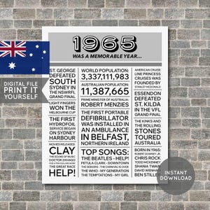 Australian - 60th Birthday Poster, 1965 Poster, 1965 Birthday, Newspaper, 60 Years Ago, 60th Birthday Gift, Digital Printable File