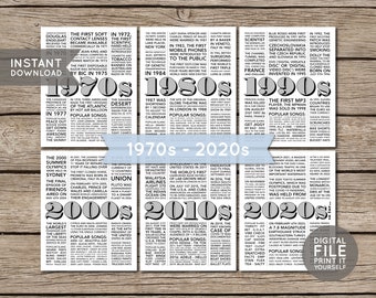 1970s to 2020s | 50 Years Decades in Review | Birthday Party Decor | Trivia History Facts - Printable PDF | INSTANT DOWNLOAD