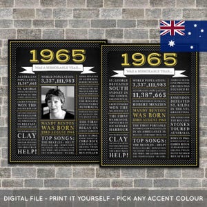 Póster de 60.º cumpleaños de Australia, póster personalizado, póster de 1965, pizarra, hace 60 años, regalo de 60.º cumpleaños, archivo imprimible digital