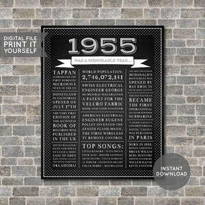 70er Geburtstag Poster, 70er Chalkboard Poster, 70er Geburtstag Schild, 1955 Poster, 1955 Fakten, Zurück in 1955, PRINTABLE - DIGITAL DATEI