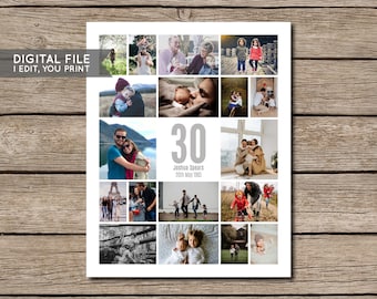 30th Birthday Collage Poster, 30th Birthday Gift, 30th Photo Collage, 30th Birthday Decor, Personalised Photo Collage - PRINT YOURSELF