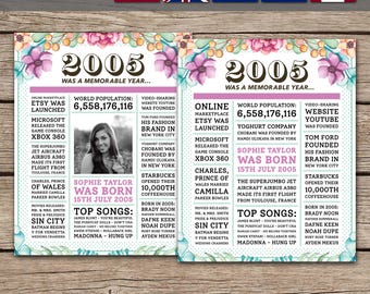 21歳の誕生日ポスター、21歳の新聞ポスター、21歳の誕生日サイン、2005年のポスター、2005年の事実、2005年当時、印刷可能 - デジタルファイル