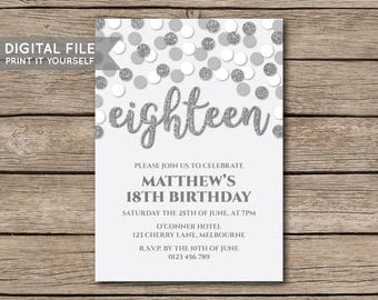 DIGITAL FILE - DIY Glitter Confetti Birthday Party Invitation, Invite, 18th, 21st, 30th, 40th, 50th, 60th - Milestone - Print it yourself