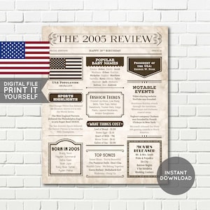 USA - 20th Birthday Newspaper Poster, 2005 Newspaper Poster, 20 Years Ago, 20th Birthday Gift - Digital Printable File