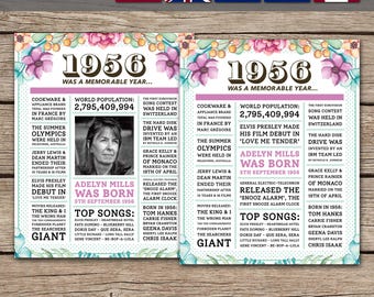 Poster 70e verjaardag, poster 70e krant, bord 70e verjaardag, poster 1956, feiten uit 1956, terug in 1956, AFDRUKBAAR - DIGITAAL BESTAND