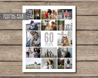 60th Birthday Collage Poster, 60th Birthday Gift, 60th Photo Collage, 60th Birthday Decor, Personalised Photo Collage - PRINT YOURSELF