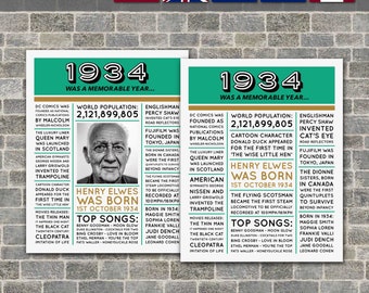 90th Birthday Poster, 90th Newspaper Poster, 90th Birthday Sign, 1934 Poster, 1934 Facts, Back in 1934, PRINTABLE - DIGITAL FILE