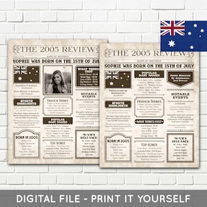 Australian - 20th Birthday Newspaper Poster, 2005 Newspaper Poster, 20 Years Ago, 20th Birthday Gift - DIGITAL PRINTABLE FILE