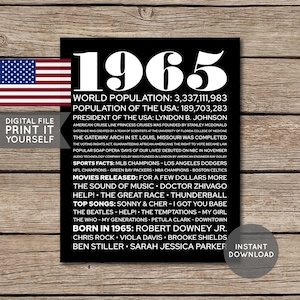 USA - 60th Birthday Poster, 1965 Poster, 1965 Birthday, Newspaper, 60 Years Ago, 60th Birthday Gift, Digital Printable File