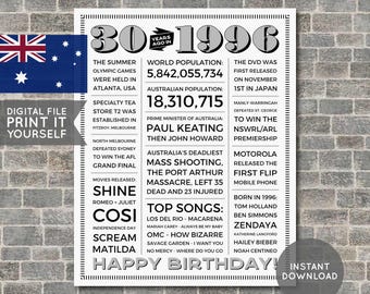 Australier - 30 Geburtstag Poster, 1996 Poster, Geburtstag 1996, Zeitung, vor 30 Jahren, Geschenk zum 30