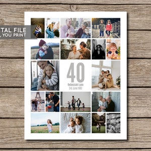 Affiche de collage de 40e anniversaire, cadeau de 40e anniversaire, collage de photo de 40e, décor de 40e anniversaire, collage de photo personnalisé - IMPRIMER VOUS-MÊME