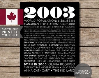 Canada - 21st Birthday Poster, 2003 Poster, 2003 Birthday, Newspaper, 21 Years Ago, 21st Birthday Gift, Digital Printable File