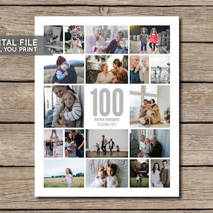 100th Birthday Collage Poster, 100th Birthday Gift, 100th Photo Collage, 100th Birthday Decor, Personalised Photo Collage - PRINT YOURSELF