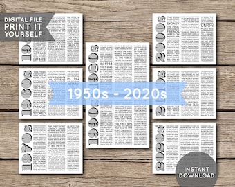 1950s to 2020s | 70 Years Decades in Review | Birthday Party Decor | Trivia History Facts - Printable PDF | INSTANT DOWNLOAD