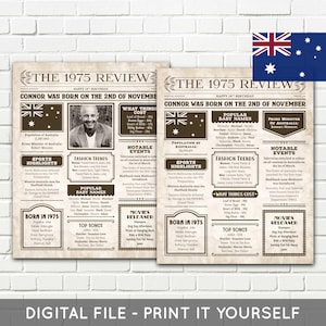 Australian - 50th Birthday Newspaper Poster, 1975 Newspaper Poster, 50 Years Ago, 50th Birthday Gift - DIGITAL PRINTABLE FILE