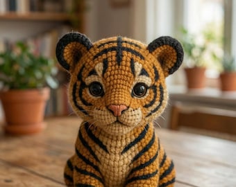 Realistic Tiger Amigurumi Crochet Pattern, Cute Sitting Baby Tiger Plush Toy, PDF Tutorial, DIY Stuffed Animal