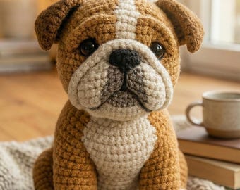 Patrón de Bulldog Amigurumi en PDF, Peluche de Bulldog Realista, Patrón de Perro Amigurumi, Juguete de Crochet Hecho a Mano, Descarga Digital