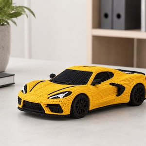 Gelber Supersportwagen Häkelanleitung PDF, Amigurumi Racing Fahrzeug Tutorial, handgemachtes Sportcoupé-Design