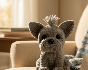 Patrón de perro amigurumi, tutorial de crochet Yorkshire Terrier en PDF, patrón detallado paso a paso de cachorro de peluche, juguete hecho a mano