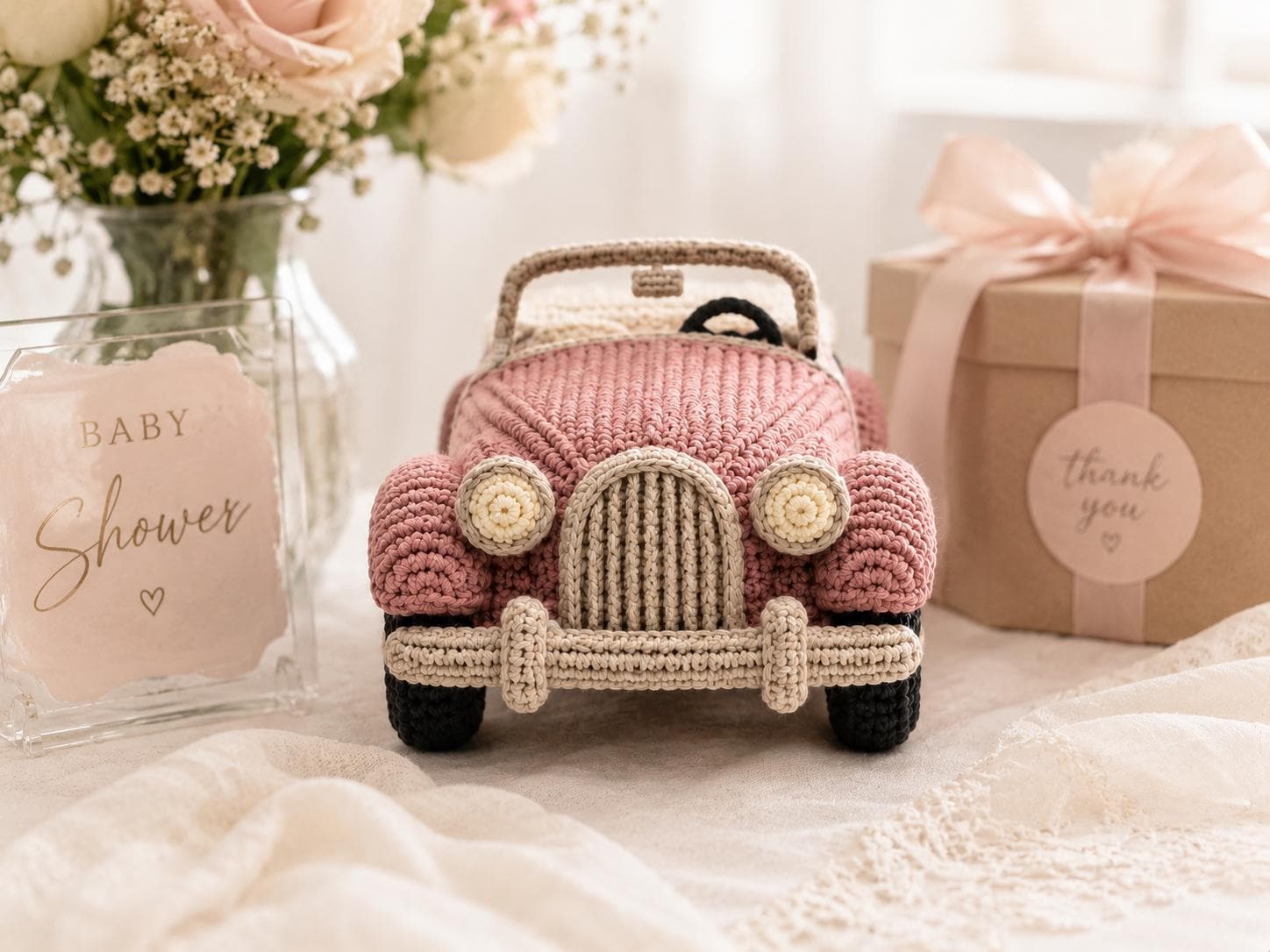 30 Crochet Car Patterns to Stitch Fun Vehicles, Classic Cars, and Cute Amigurumi Designs 26 Pink Vintage Car Pattern
