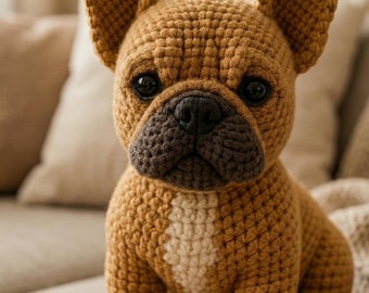 Patrón amigurumi de bulldog francés realista (PDF), patrón de perro de crochet, tutorial de cachorro de peluche Frenchie, patrón de juguete de crochet para principiantes