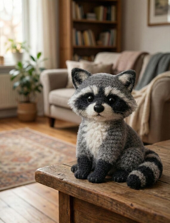 Realistic Raccoon Crochet Pattern PDF, Amigurumi Raccoon Plush, Woodland Animal, Fuzzy Fur Yarn, Instant Digital Download