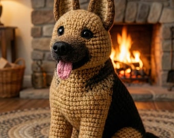 Realistischer Schäferhund Amigurumi Muster • Große Häkelanleitung für Hunde • Detaillierte Anleitung für Schäferhund • Lebensgroße Häkelwelpe Muster PDF