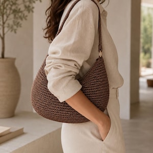 Mocha Hobo Bag PDF-mönster, Virkad Axelväska med Textur, Handledning för Handgjorda Sommaraccessoarer