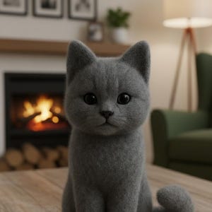 Patrón de amigurumi de gato realista en PDF: Tutorial de bricolaje de gatito de peluche gris y blanco: Decoración de gato de fieltro hecha a mano, descarga digital